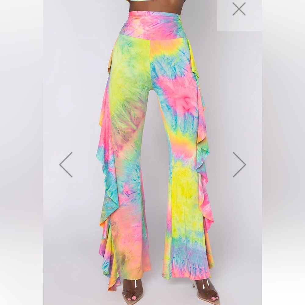 AKIRA BRIGHT LIIGHT TIE DYE WIDE LEGGING & TOP SET, S - Picture 3 of 3